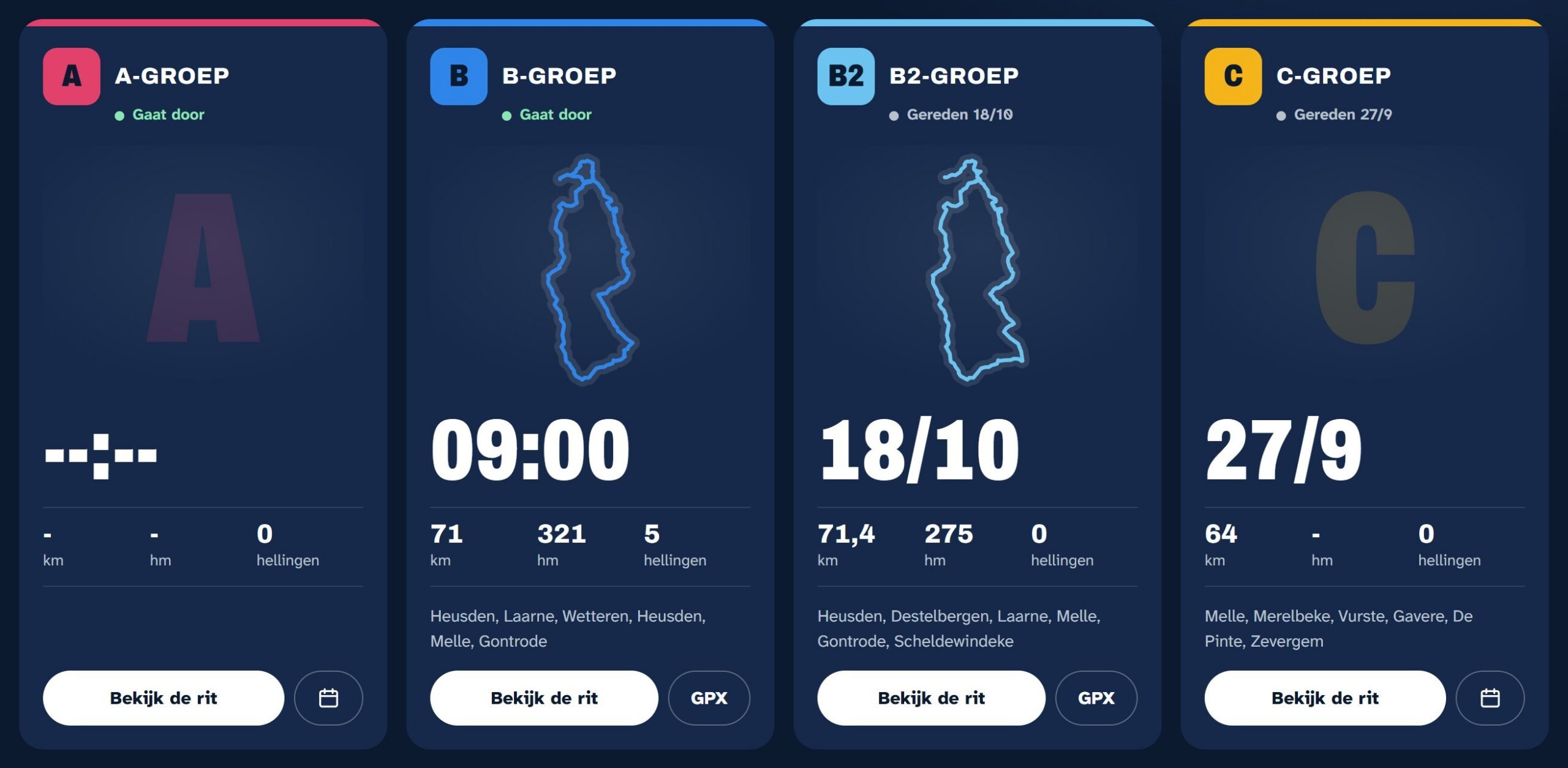 De vier ploegkaarten op de homepage